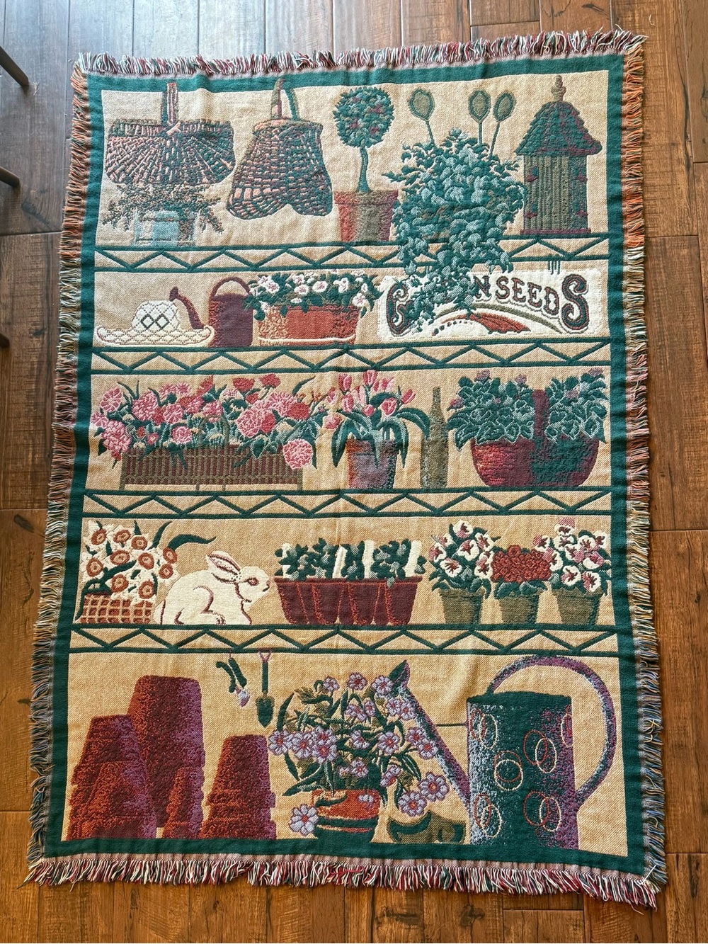 Vintage Goodwin Weavers Garden Seeds Tapestry Throw Blanket Cottagecore Cotton